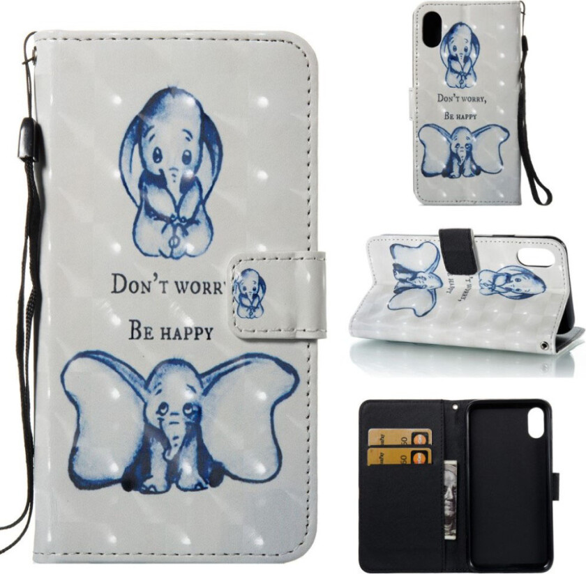 iPhone Xs Max beskyttelses deksel av syntetisk skinn med printet mønster - elefant