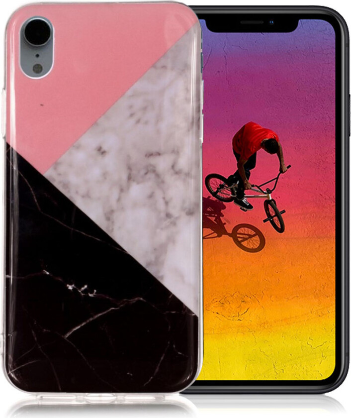 iPhone Xr beskyttelses deksel av silikon og plastikk med IMD printet mønster - delt marmor mønster