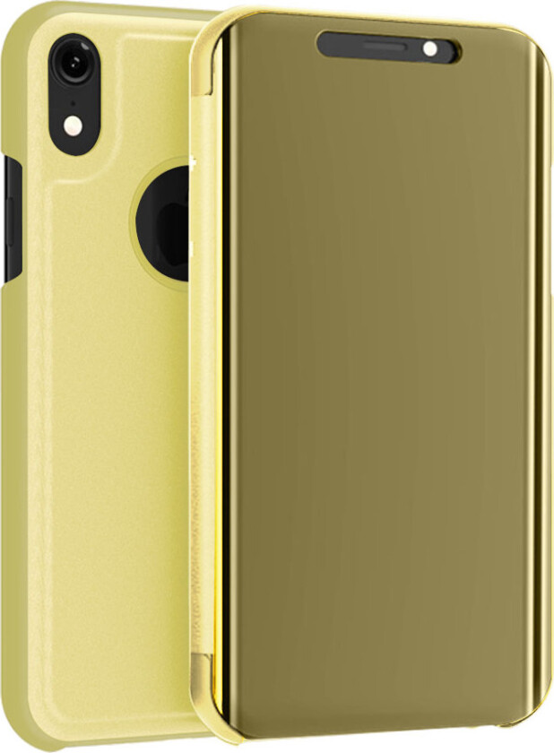 iPhone Xs Max beskyttelses deksel av syntetisk skinn med galvanisert speil forside - gull