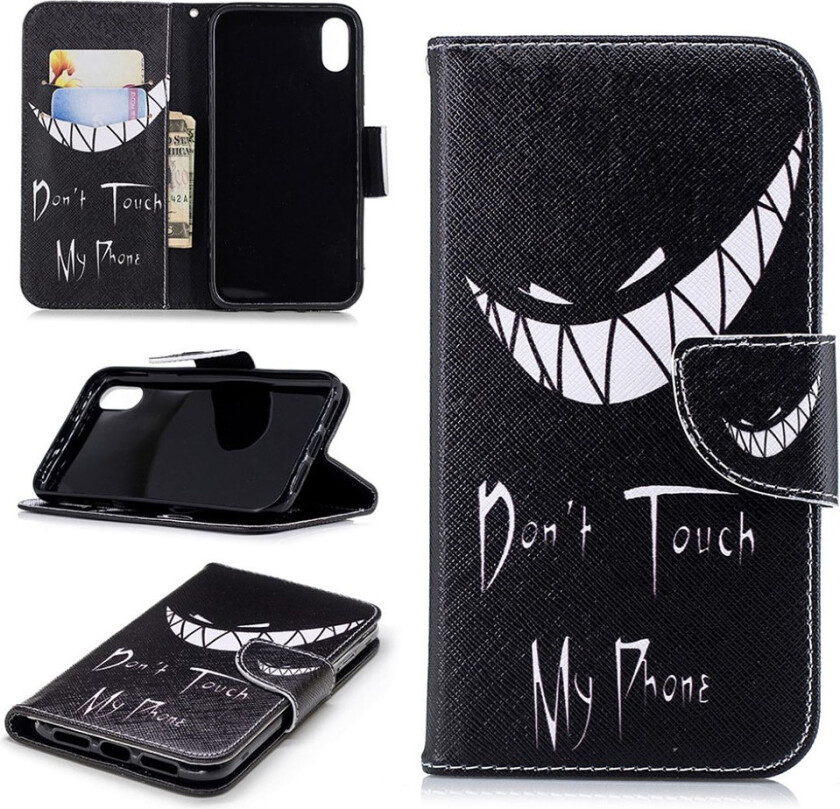 iPhone Xr beskyttelses deksel av syntetisk skinn med printet bilde - ikke rør mobilen min