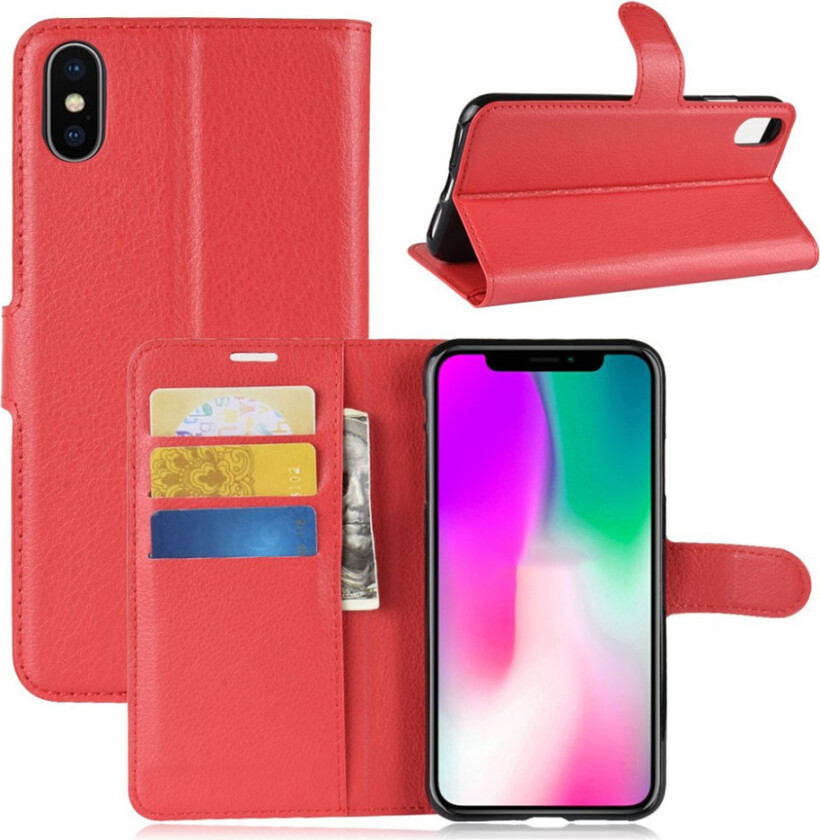 iPhone Xr beskyttelses deksel av syntetisk skinn med litchi tekstur - rød