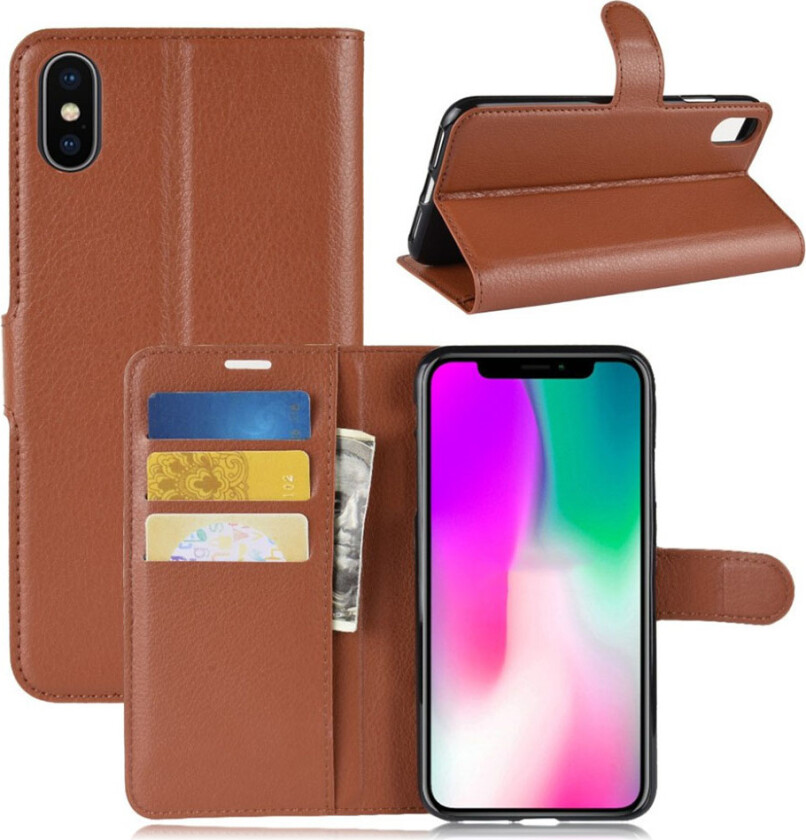 iPhone Xr beskyttelses deksel av syntetisk skinn med litchi tekstur - brun