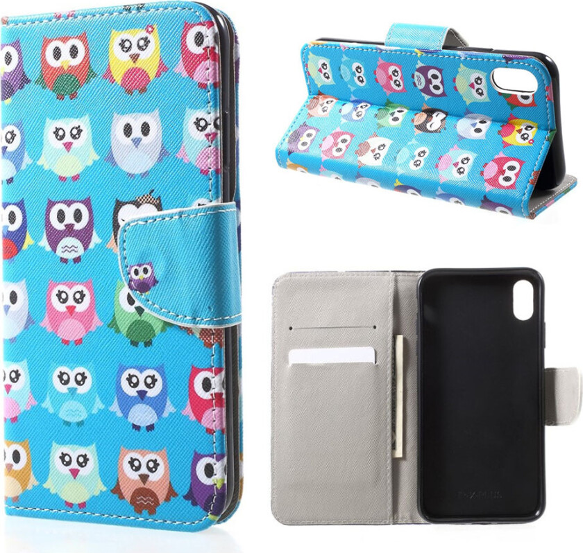 iPhone Xr beskyttelses deksel av syntetisk skinn med printet mønster - mange ugler