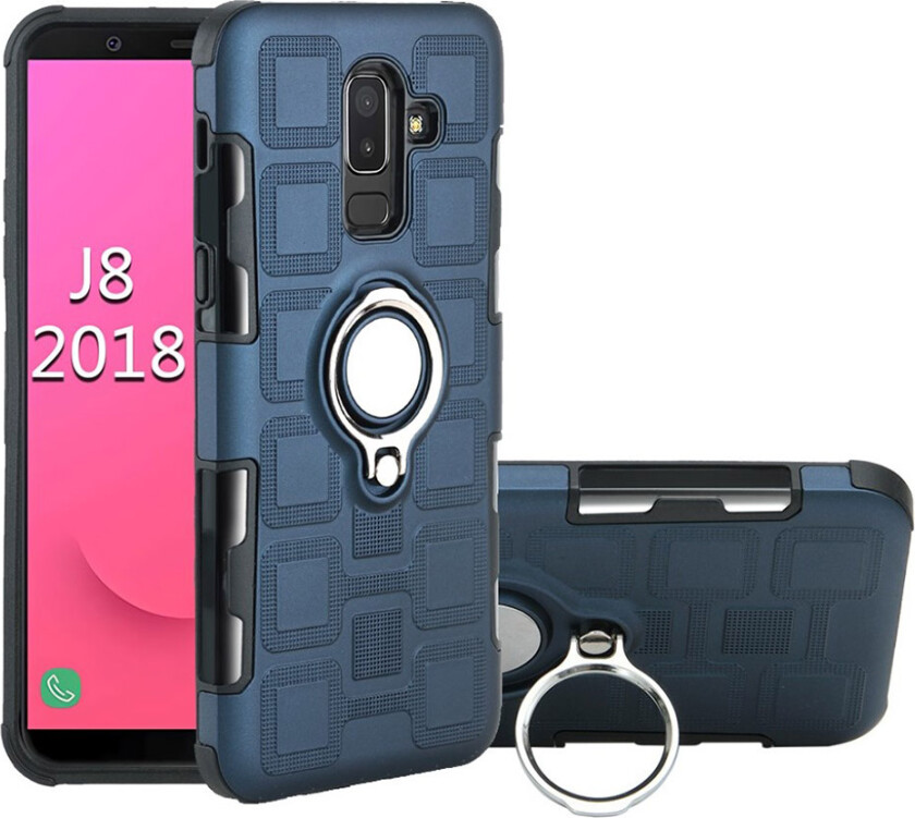 Galaxy J8 beskyttelses deksel av hybrid materiale med geometrisk mønster - mørke blå