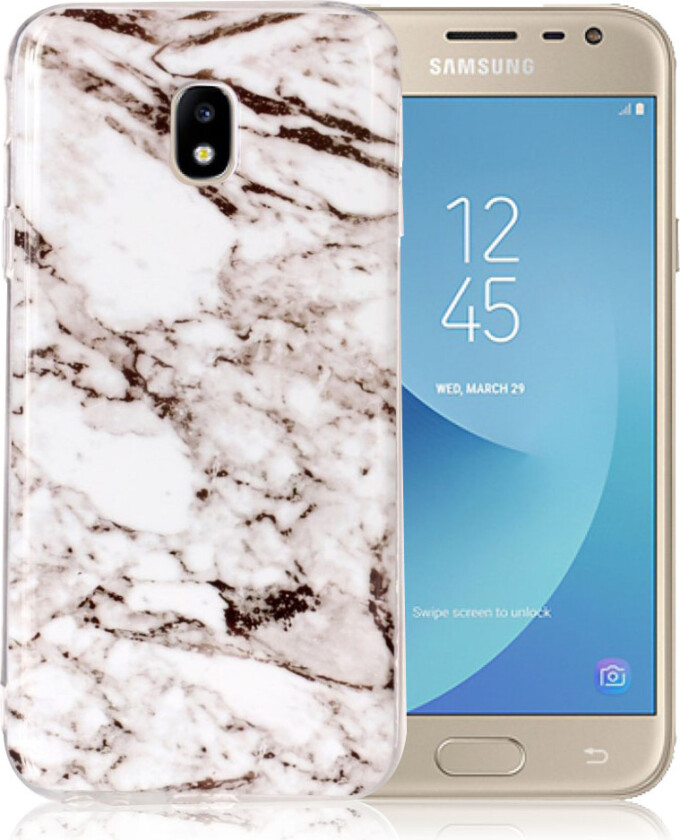 Galaxy J3 IMD beskyttelses deksel av TPU med marmor tekstur - hvit og brun