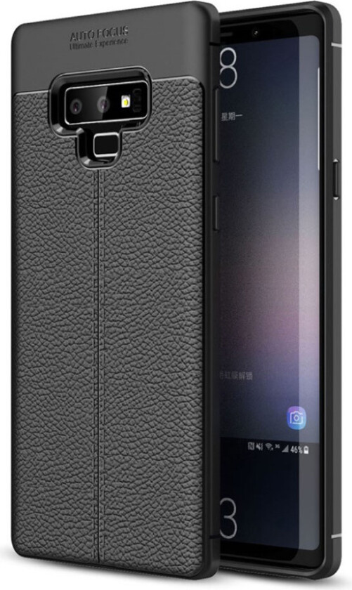 Galaxy Note9 beskyttelses deksel av myk silikon og plastikk med litchi tekstur - svart