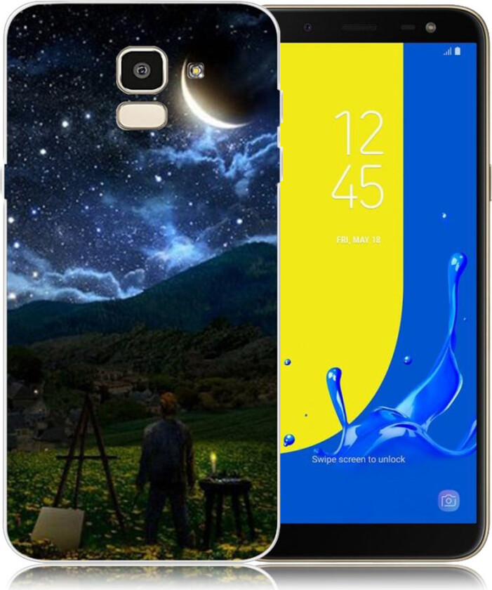 Galaxy J6 beskyttelses deksel av silikon og plastikk med printet mønster - stjerne natt