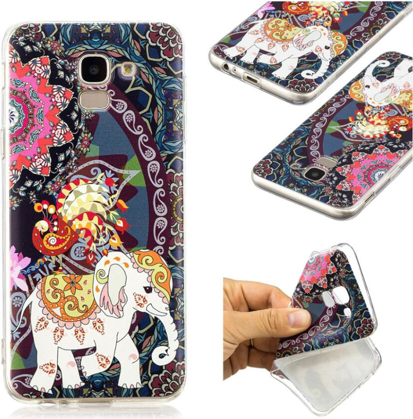 Galaxy J6 beskyttelses deksel av silikon og plastikk med printet bilde - blomster og elefant