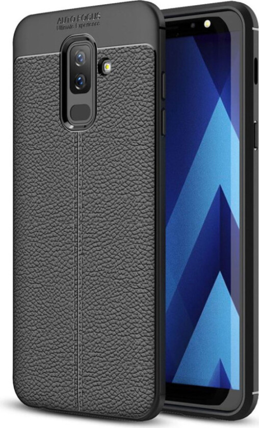 Galaxy J8 beskyttelses deksel av silikon med litchi tekstur - svart