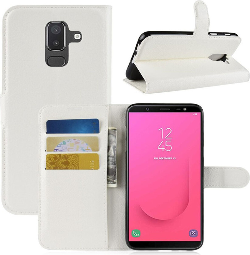 Galaxy J8 beskyttelses deksel av syntetisk skinn med litchi tekstur - hvit