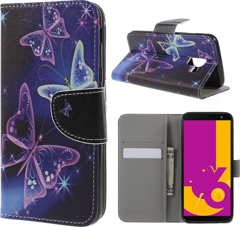 Galaxy J6 beskyttelses deksel av syntetisk skinn med printet bilde - vakkre sommerfugler