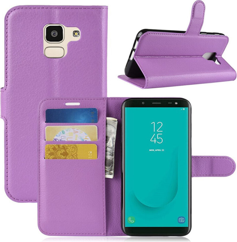 Galaxy J6 beskyttelses deksel av syntetisk skinn med litchi tekstur - lilla
