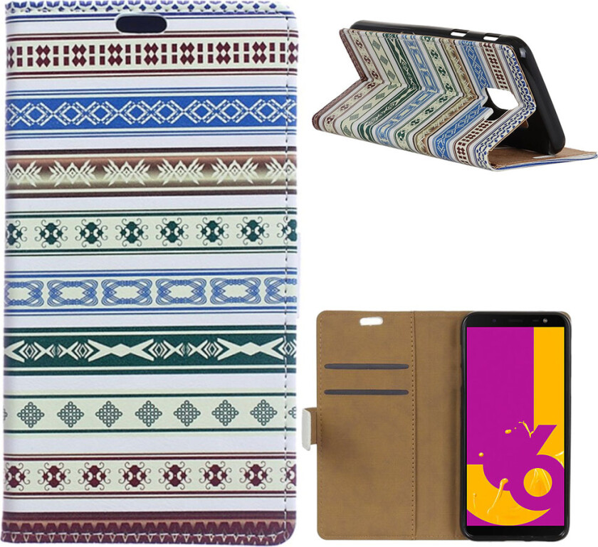 Galaxy J6 beskyttelses deksel av syntetisk skinn med printet bilde - bohemisk mønster