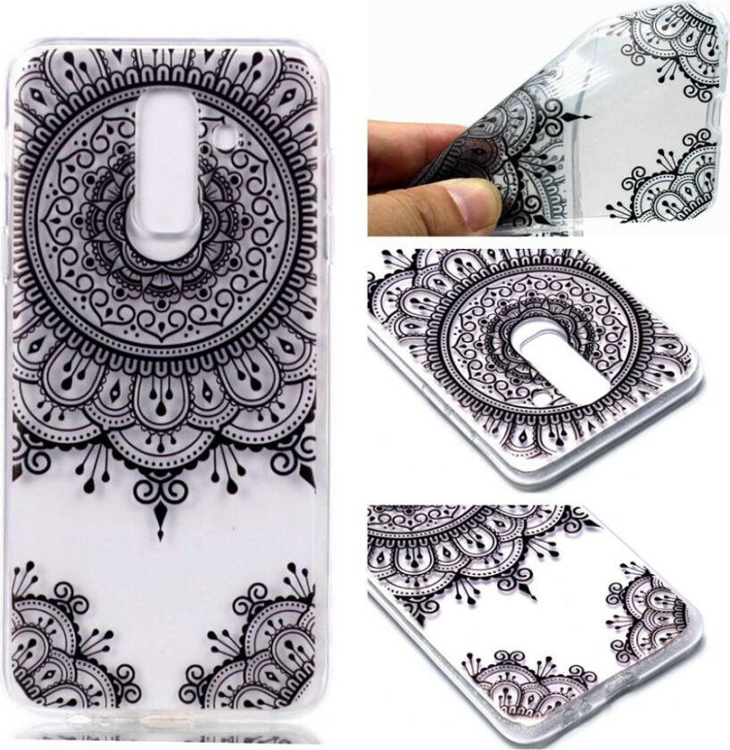 Galaxy A6 Plus beskyttelses deksel av silikon med printet bilde - svart blomst