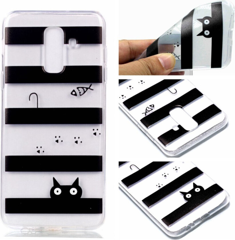 Galaxy A6 Plus beskyttelses deksel av silikon med printet bilde - striper og katt