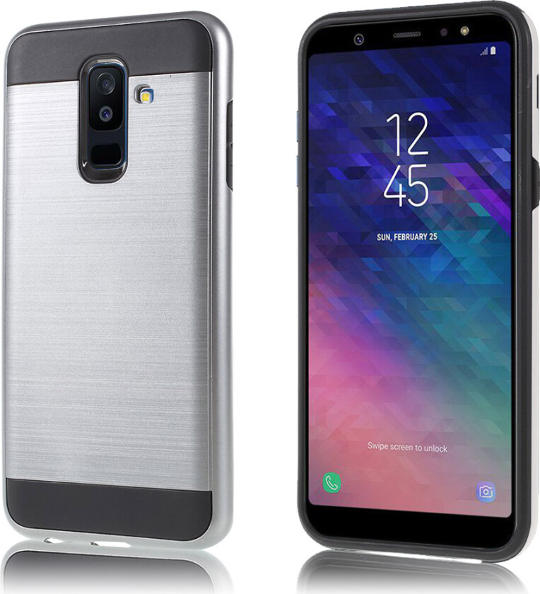 Galaxy A6 Plus beskyttelses deksel av silikon og plastikk med børstet tekstur - grå