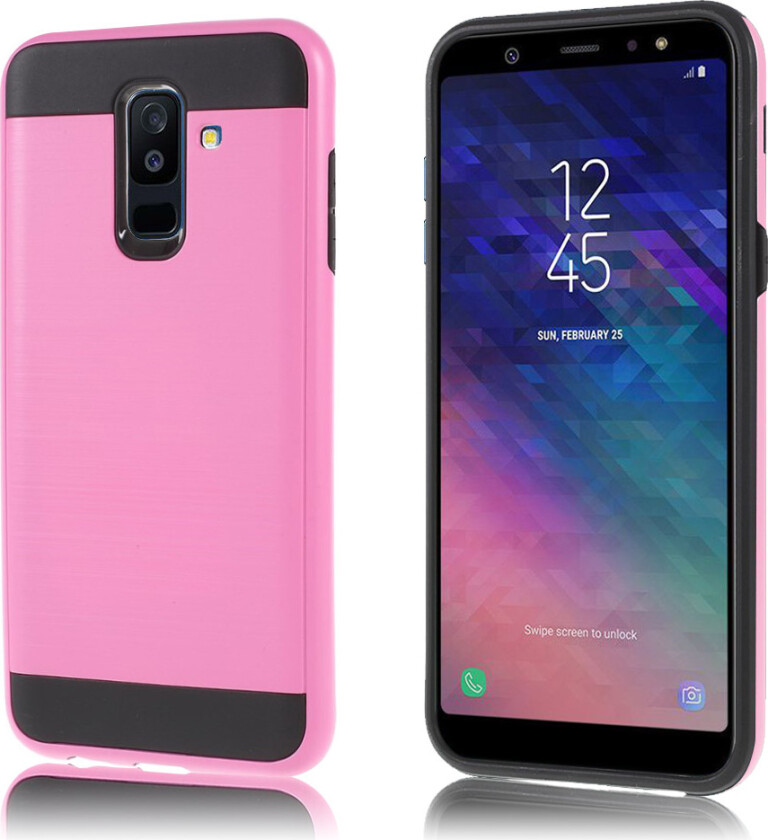 Galaxy A6 Plus beskyttelses deksel av silikon og plastikk med børstet tekstur - rose