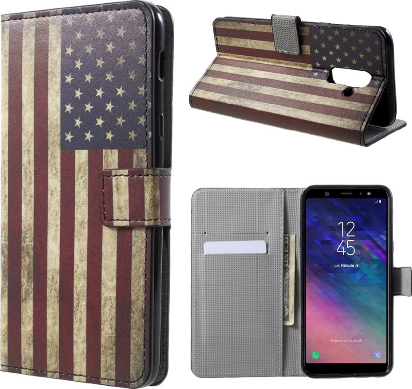 Galaxy A6 Plus beskyttelses deksel av syntetisk skinn med printet bilde - amerikansk flagg