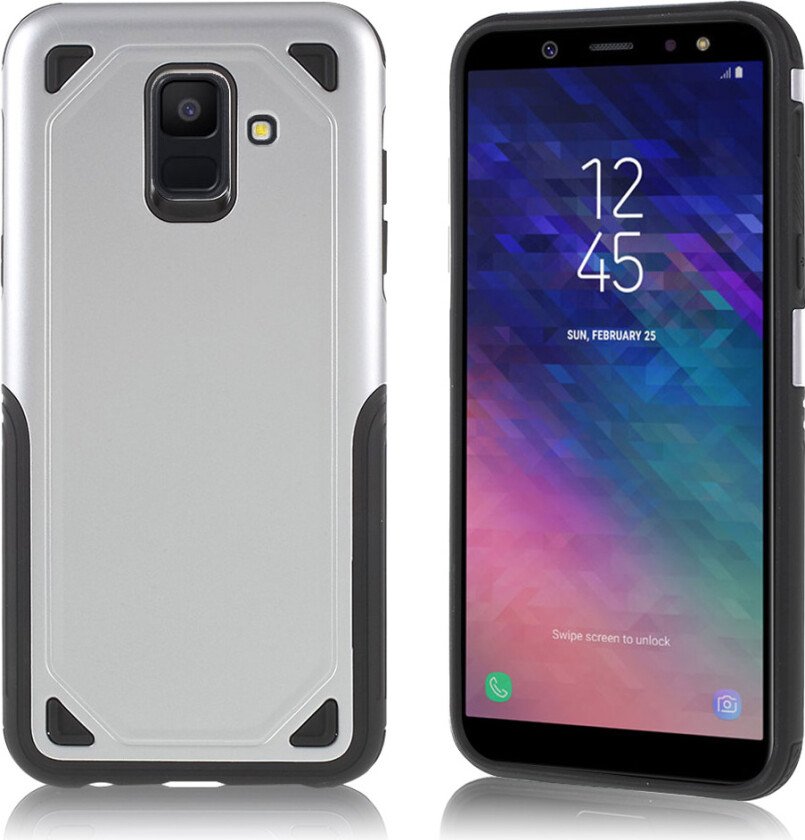 Galaxy A6 beskyttelses deksel av hybrid materiale - sølv