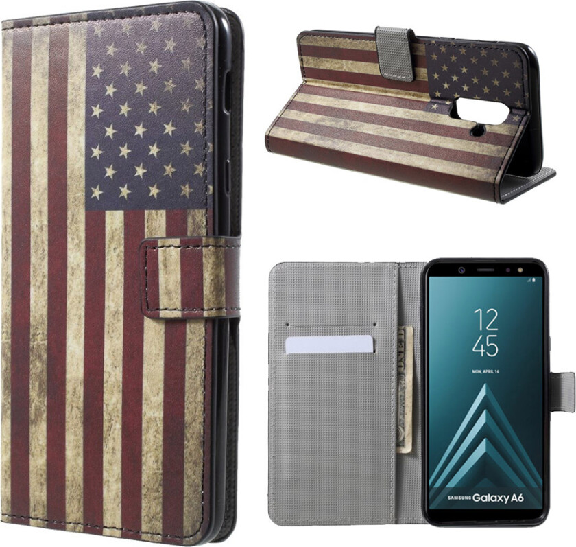 Galaxy A6 beskyttelses deksel av syntetisk skinn med printet bilde - america flagg