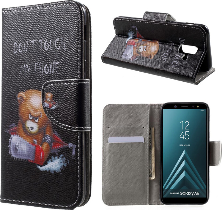 Galaxy A6 beskyttelses deksel av syntetisk skinn med printet bilde - brun bjørn og advarsels ord