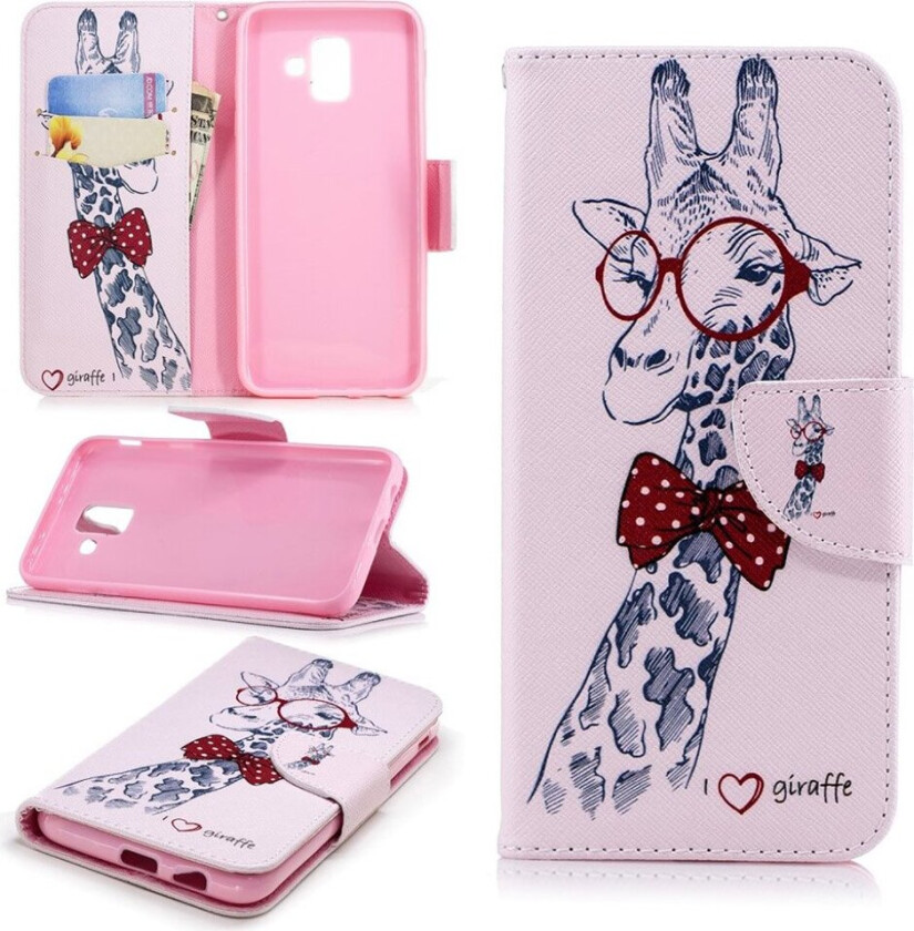 Samung Galaxy A6 beskyttelses deksel av syntetisk skinn med printet bilde - sjiraff som bruker briller