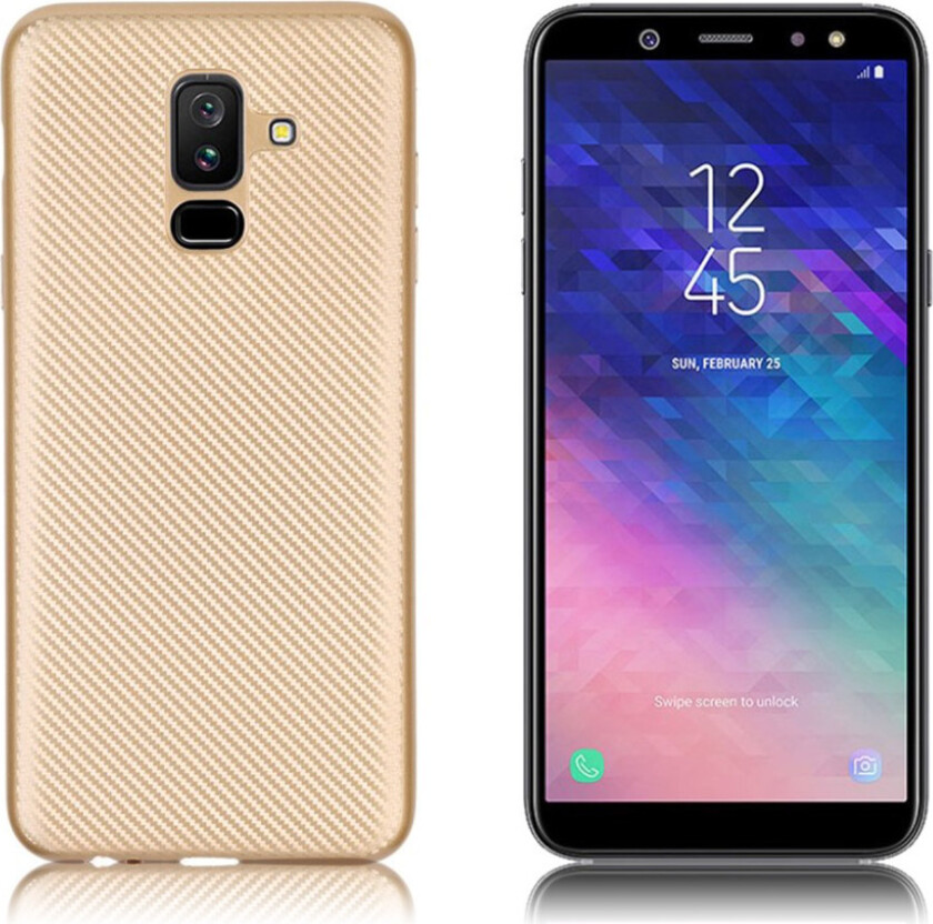 Galaxy A6 Plus beskyttelses deksel i silikon med karbon fiber tekstur - gull