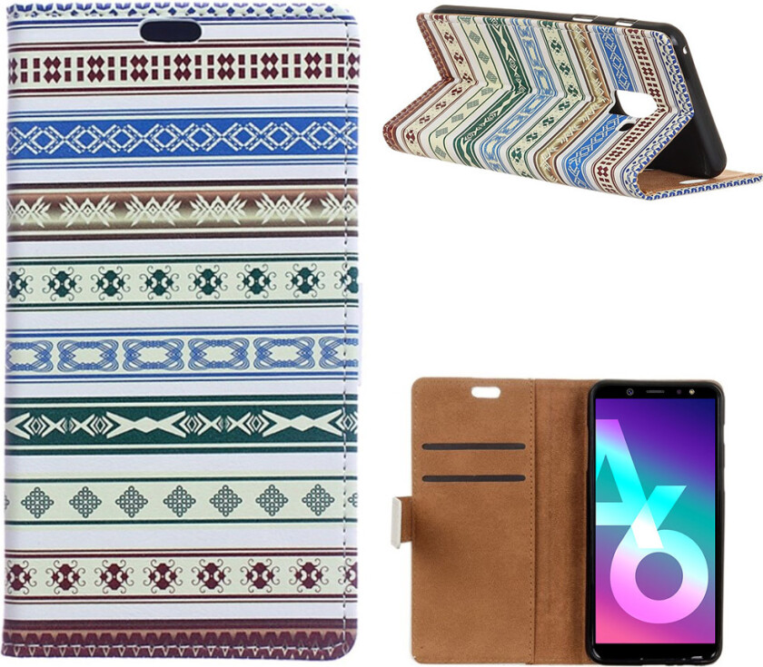 Galaxy A6 beskyttelses deksel i syntetisk skinn med printet bilde - elskelige små ugler