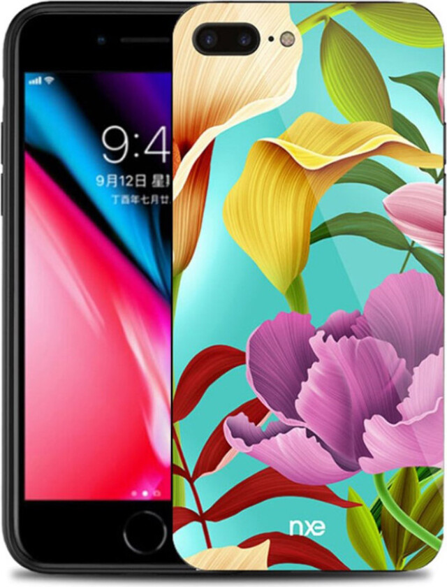 NXE iPhone 7 Plus og 8 Plus Deksel laget av hybrid og silikon - Gul og lilla blomst