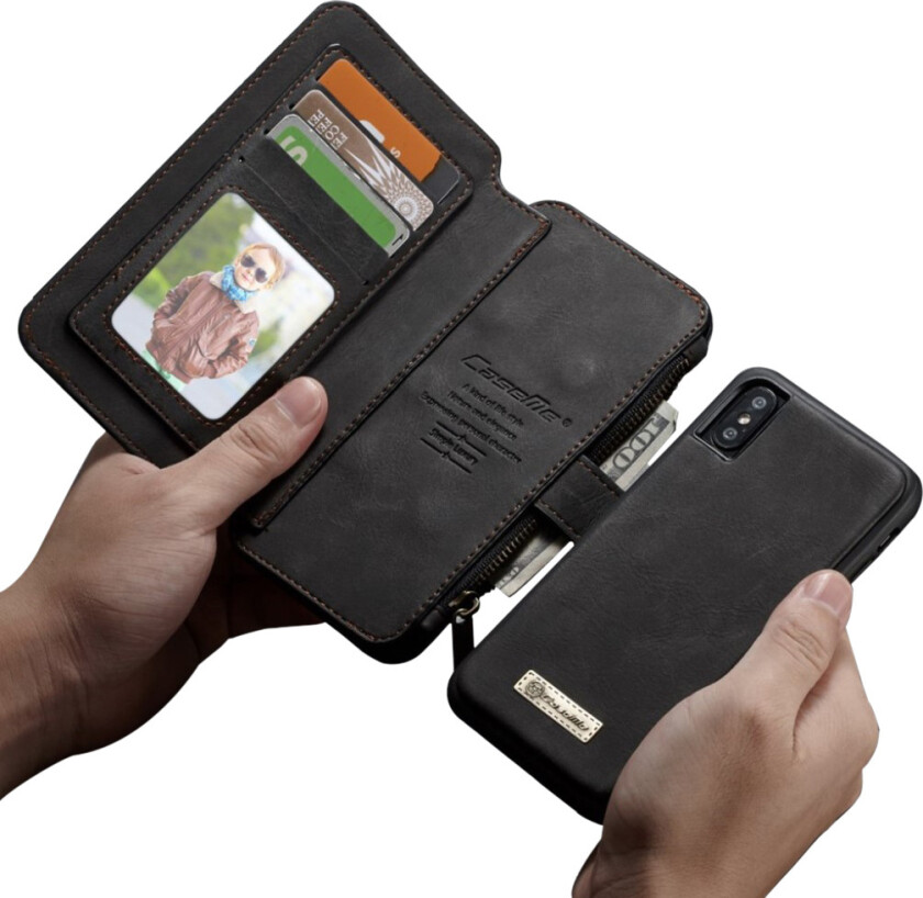 CASEME iPhone X Etui og deksel laget av plastikk, split lær og silikon - Svart