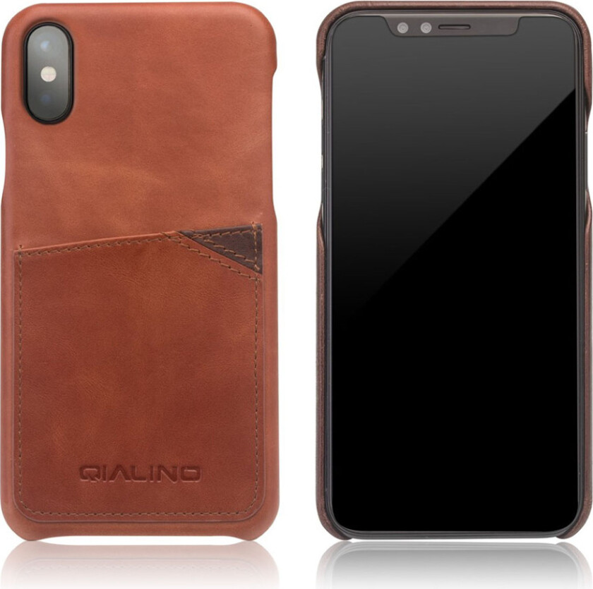 QIALINO iPhone X Deksel laget av ekte lær og plastikk - Brun