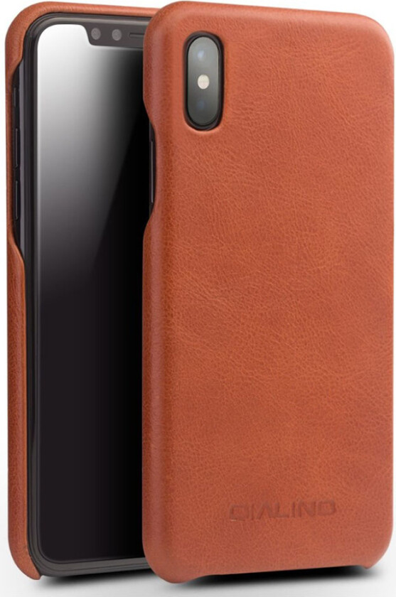 QIALINO iPhone X Deksel laget av ekte lær og plastikk - Lys brun