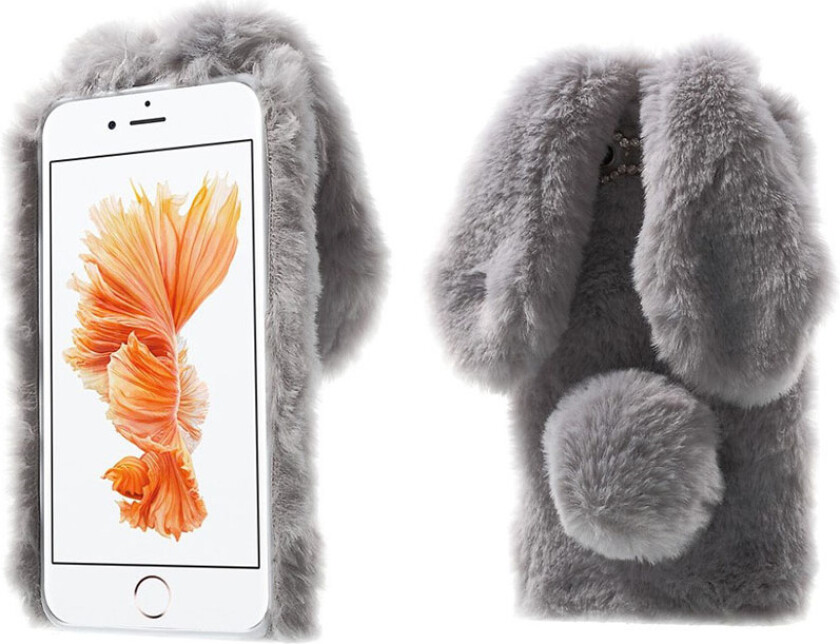 Fleksibelt deksel med kaninører og pels for iPhone 7 Plus / 8 Plus - Grå