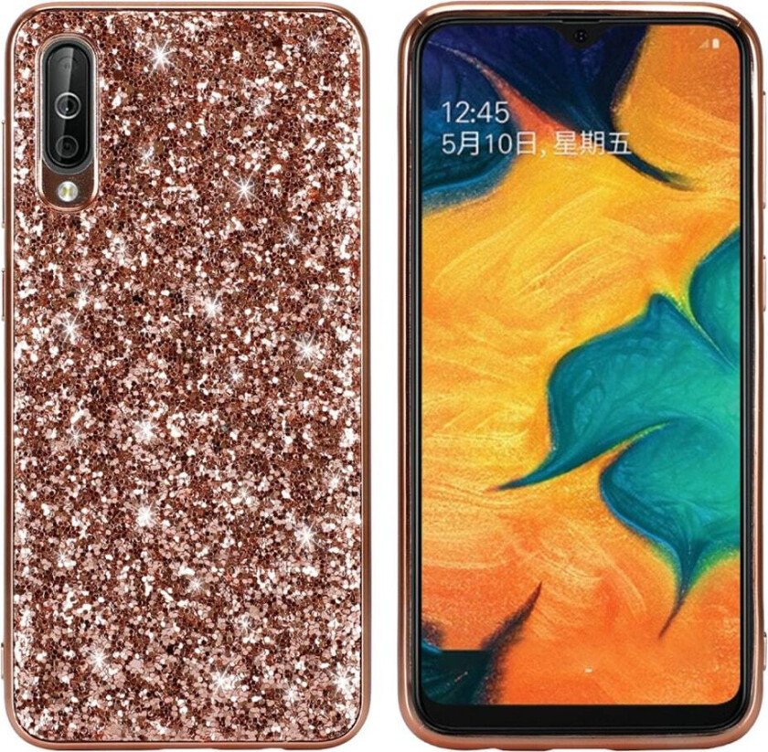 Glitter Samsung Galaxy A50 deksel - Rose gull