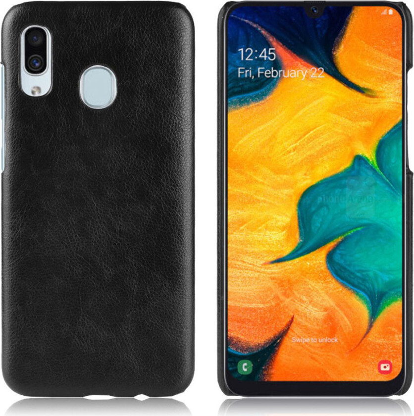 Galaxy A20e litchi belagt deksel - Sort