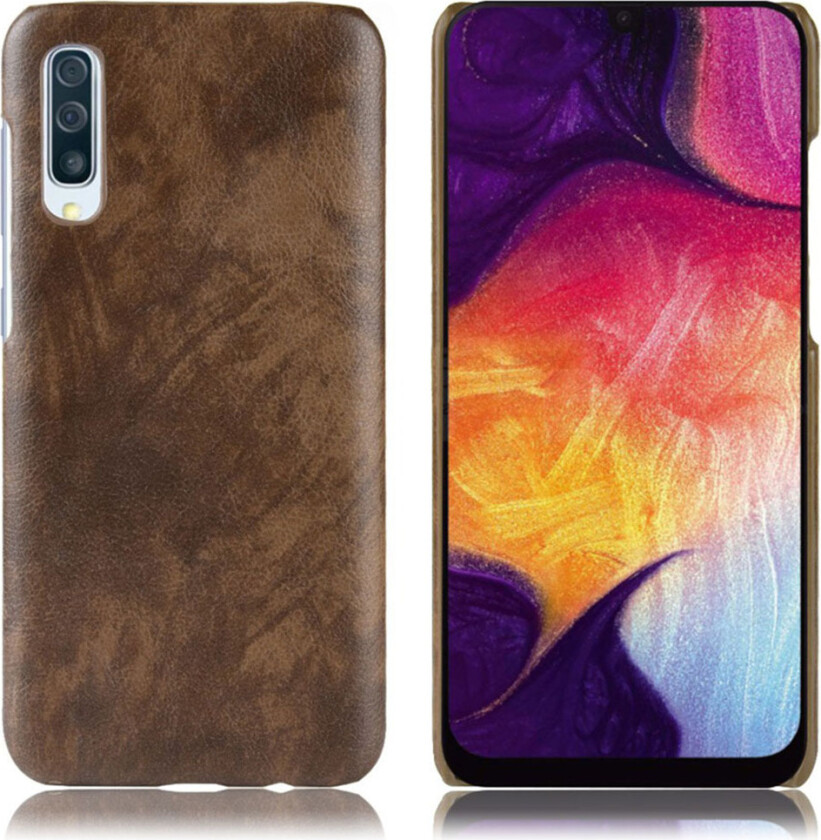 Galaxy A70 litchi belagt deksel - Kaffe
