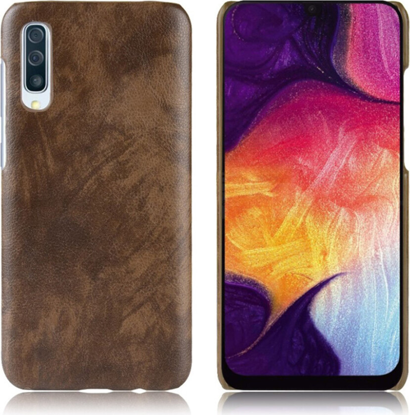 Galaxy A50 litchi belagt deksel - Kaffe