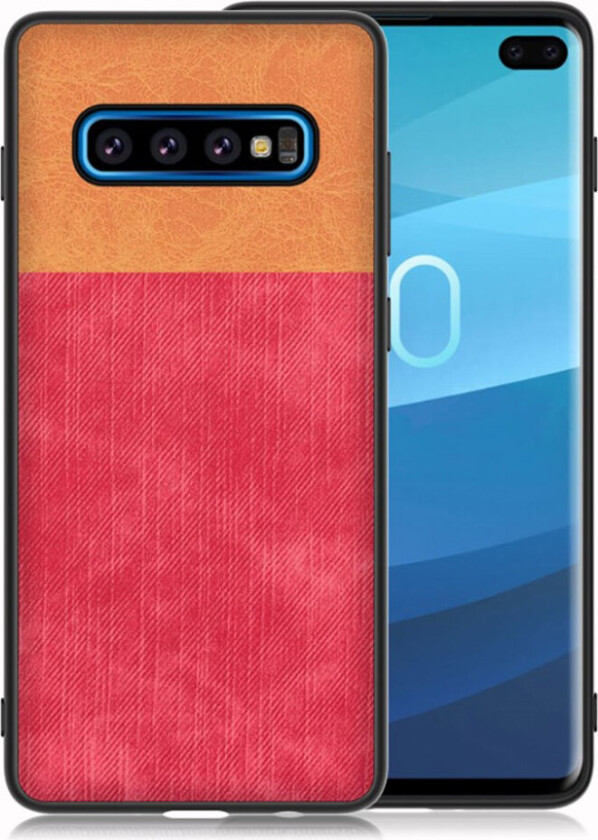 Galaxy S10 Plus jeans stoff deksel - Brown / Red