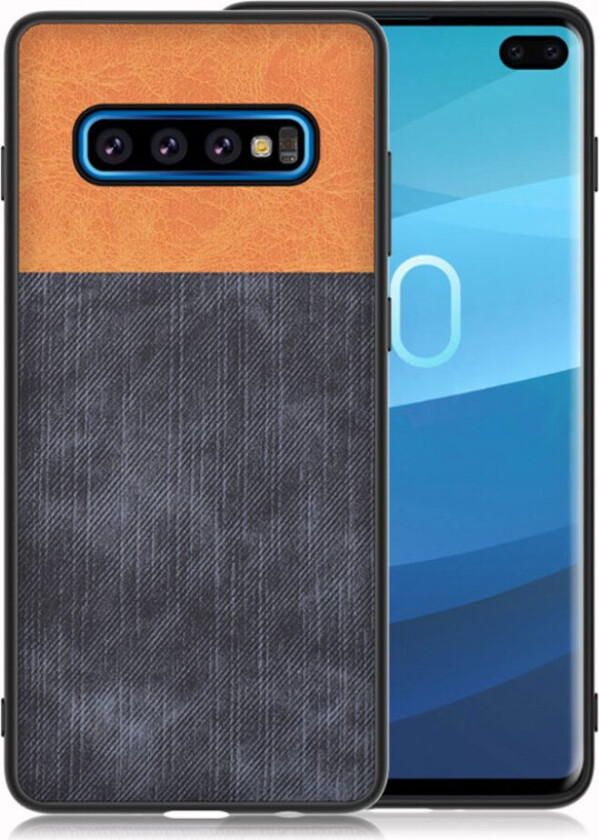 Galaxy S10 Plus jeans stoff deksel - Brown / Dark Blue