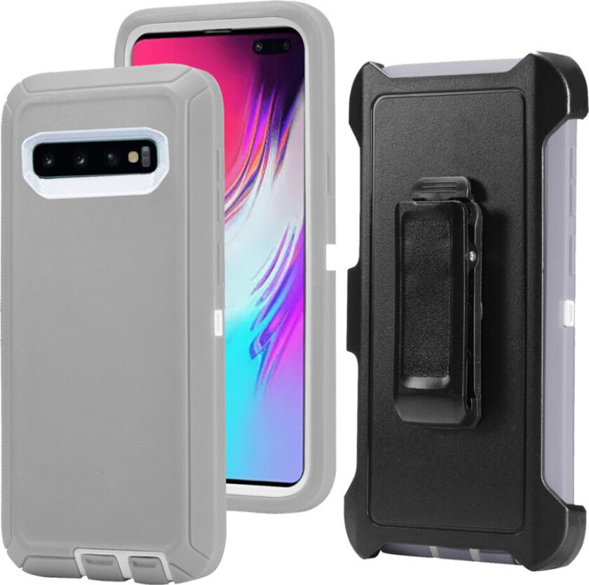 Galaxy S10 Plus støtsikkert belteklips deksel - Hvit / Grå