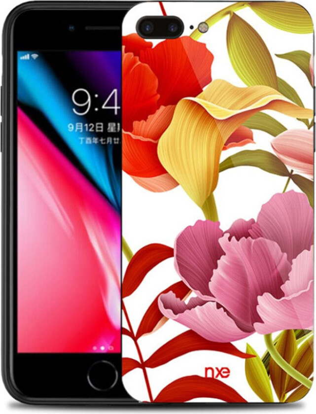 NXE iPhone 7 Plus og 8 Plus Deksel laget av hybrid og silikon - Rød, gul og rosa blomster