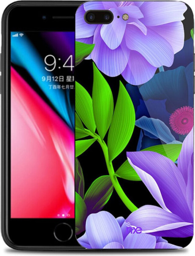 NXE iPhone 7 Plus og 8 Plus Deksel laget av hybrid og silikon - Lilla blomst