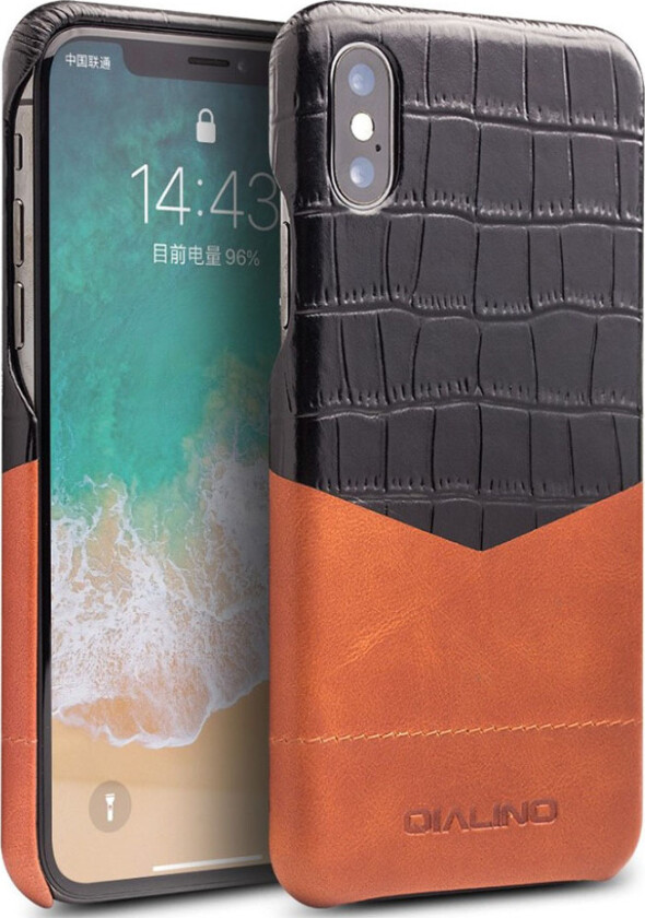 QIALINO iPhone X Deksel laget av ekte lær og plastikk - Svart og brun