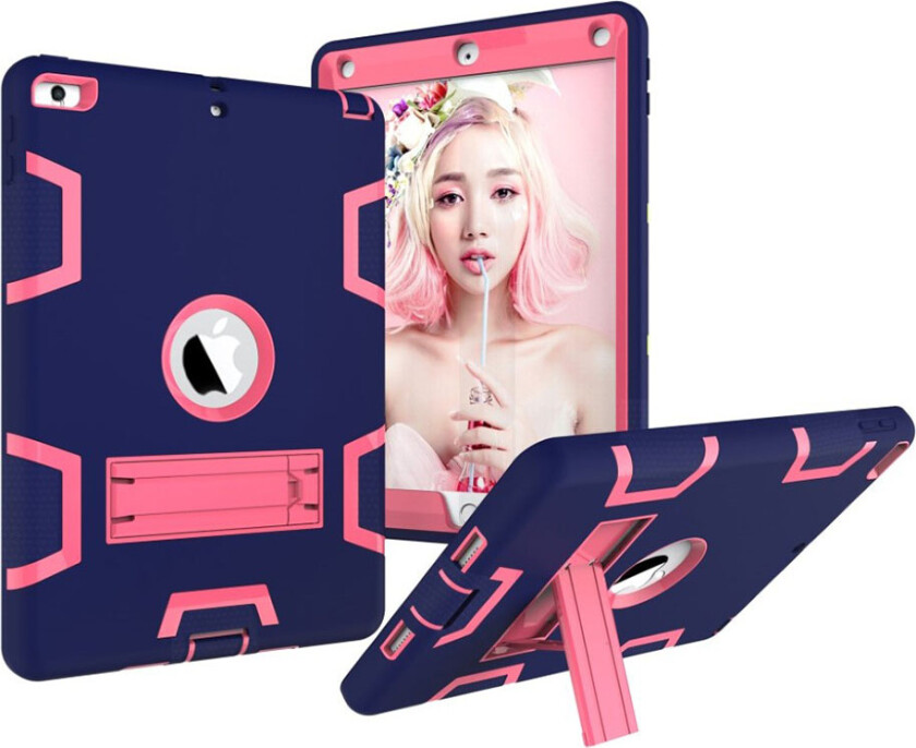 iPad (2017) Deksel laget av plastikk og silikon - Mørk blått og rosa