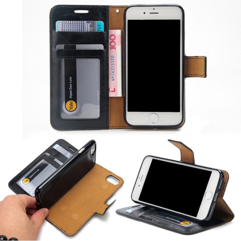 Stauning flippetui med avtakbart elastisk deksel for iPhone 7 Plus / 8 Plus - Svart