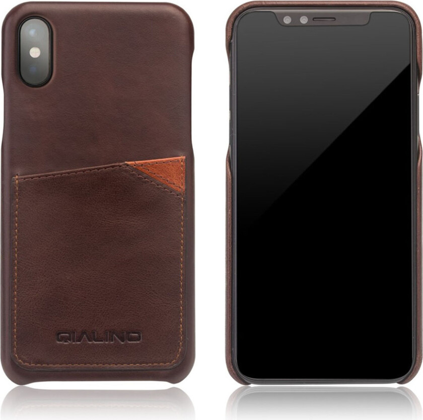QIALINO iPhone X Deksel laget av ekte lær og plastikk - Kaffe farge