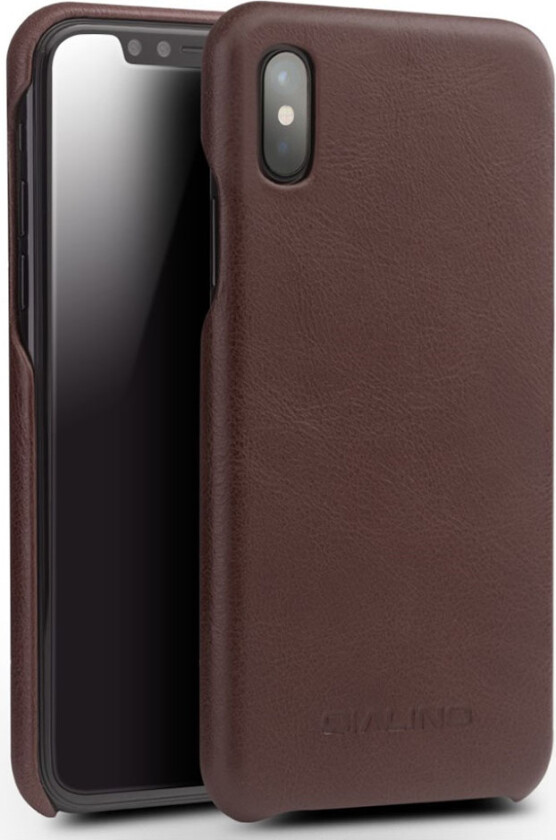 QIALINO iPhone X Deksel laget av ekte lær og plastikk - Mørk brun