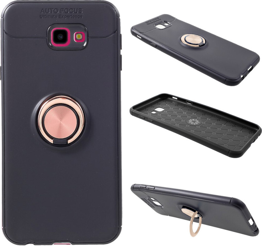 Galaxy J4 Plus beskyttelses deksel av TPU med innebygd finger ring - svart og rose gull