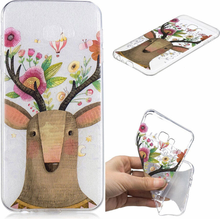 Galaxy J4 Plus beskyttelses deksel av TPU med IMD printet mønster - blomstrende hjort