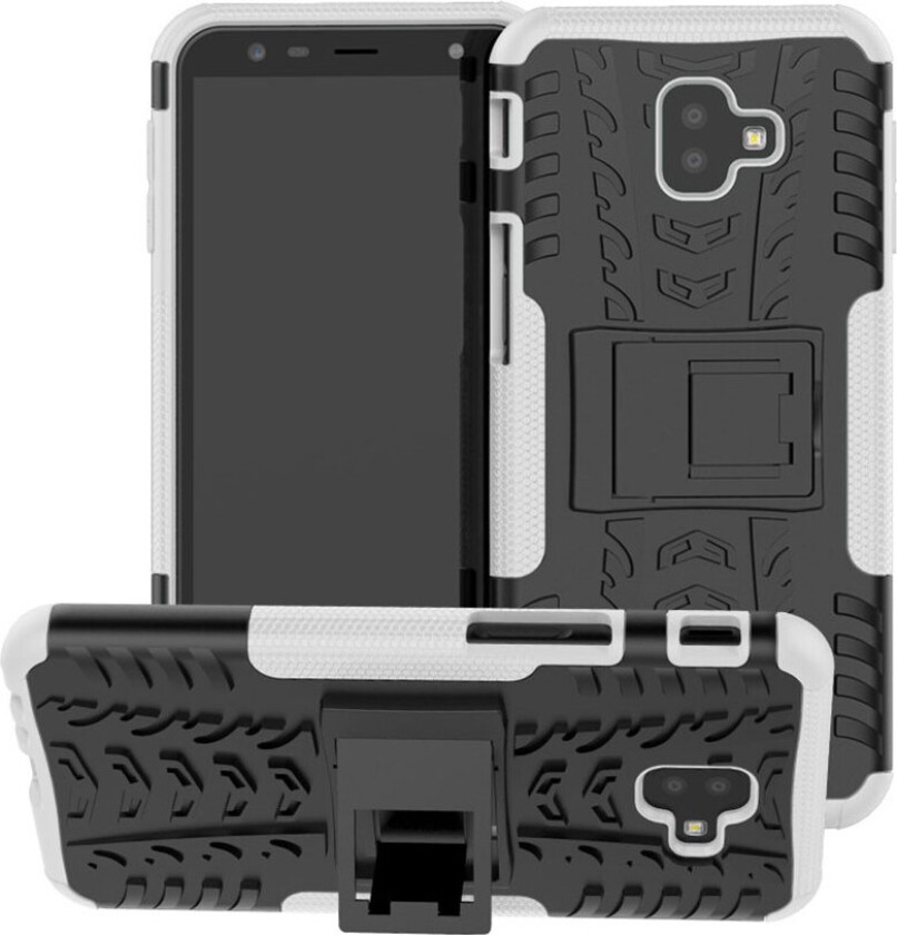 Galaxy J6 Plus beskyttelses deksel av TPU og plastikk med dekk mønster - hvit